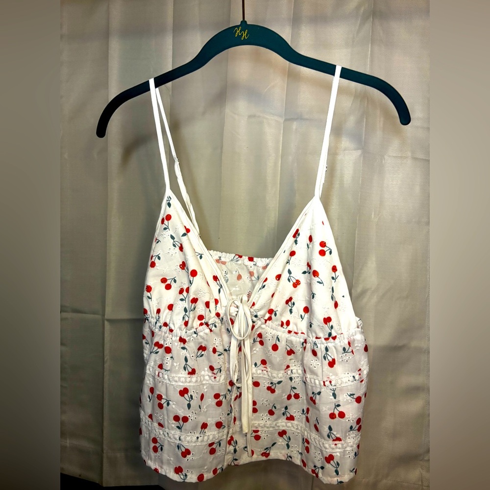 SHEIN White Camisole with Cherry Print